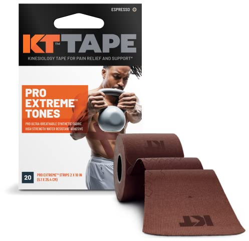 KT Tape Pro Extreme therapeutisches elastisches Kinesiologie-Tape, 20 vorgeschnittene 25,4 cm Streifen, 100 % synthetisches wasserabweisend, Festzelt Mokka