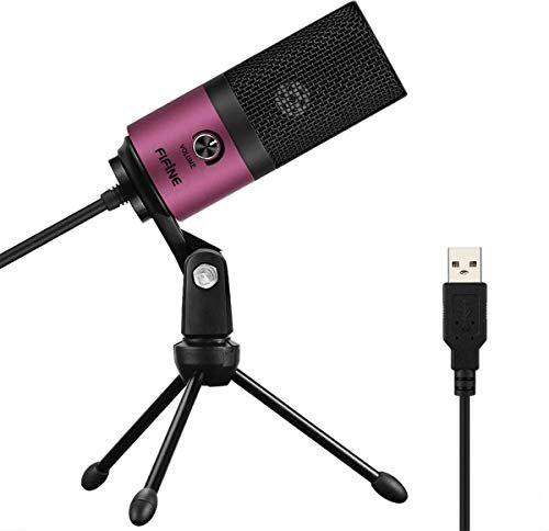 FIFINE Estudio Micrófono de Condensador de USB, Microfono Plug & Play para Ordenador de Escritorio - Rojo