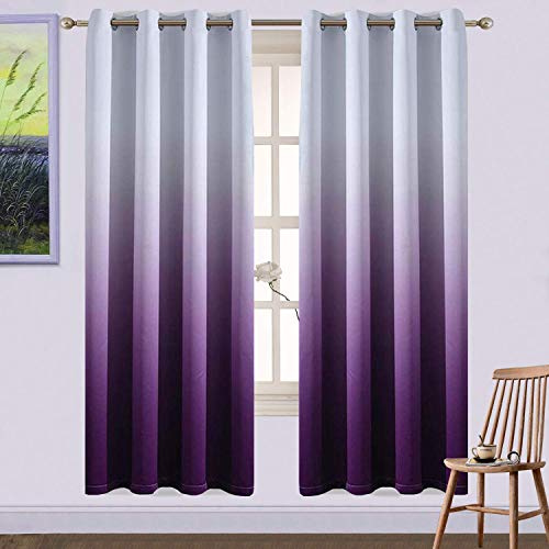Yakamok Verdunklungsvorhänge mit Farbverlauf, Polyester, Violett, Ombre, Thermisch isoliert, mit Ösen, für Wohnzimmer/Schlafzimmer (Lila, 2 Paneele, 132 x 183 cm)