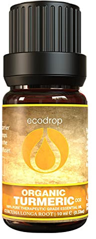 Ecodrop Turmeric Essential Oil I 10ml I Certified Organic and 100% Pure Essential Oils I Natural & Organic with Therapeutic Grade for Aromatherapy I Use for Massage, Diffusers & Bath I e-Book Included