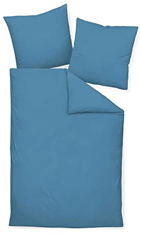 Traumschlaf Uni Mako-Satin Bettwäsche im Set 100% Baumwolle mit Reißverschluss 200x200 cm + 2X 80x80 cm Jeansblau