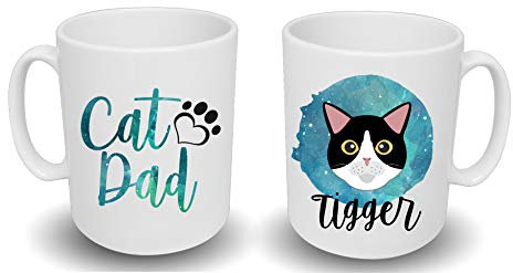 Spoilt Rotten Pets Black with Yellow Eyes CAT DAD Design Cat Lovers Personalised Mug with Your Cat's Name