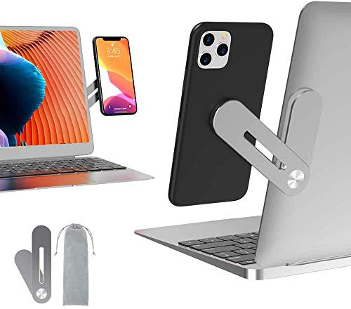 Precision Print Labs Side Mount Clip on Monitor Magnetic Laptop Phone Stand with Adjustable Cellphone Holder Computer Extension Bracket for iPhones and Smartphones