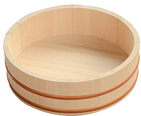 Adima 12 Sizes Wooden Hangiri Sushi Oke Rice Mixing Bowl Tub Rice Making Pan with Copper Banding for Sushi Restaurant (White Pine Wood),52x14cm