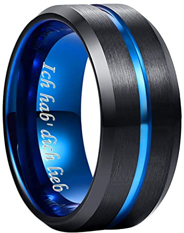 NUNCAD Ring Herren Damen Schwarz Blau Hochzeitsring mit Blau Rille 10mm Wolframcarbid Ring für Partner Freunde Größe 68.5 (21.8)