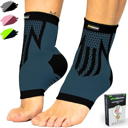 2 Stück Fußbandage für Herren & Damen - Knöchelbandage Sport für Laufen, Fußball, Joggen - Sprunggelenkbandage für Achillessehne, Bänderriss, Plantarfasziitis - Atmungsaktiv & Rutschfest (L, Schwarz)