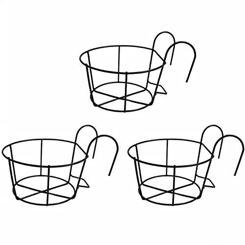 RNSUNH 3 Stück Hängeländer Pflanzgefäße Blumentopfhalter Blumentopf hängend Balkon Garten Pflanze Metall Eisen Pflanzkorb Regal Behälter für Terrasse Veranda Zaun