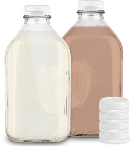 Stock Your Home 64-Oz Glass Milk Jugs with Caps (2 Pack) - 64 Ounce Food Grade Glass Bottles - Dishwasher Safe - Bottles for Milk, Buttermilk, Honey, Tomato Sauce, Jam, Barbecue Sauce
