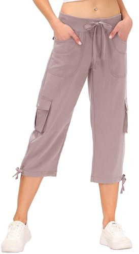 JINSHI Pantalons Femme Pantacourt Cargo d'été 3/4 Long Capri Pantalon avec Plusieurs Poches Rose Foncé L