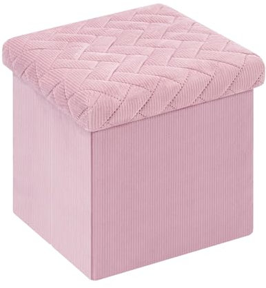 Bonlife Velvet Pink Ottoman with Storage,Foot Rest Stool Seat,Small Folding Storage Ottoman,Footstool and Pouffes for Living Room 32x32x32cm