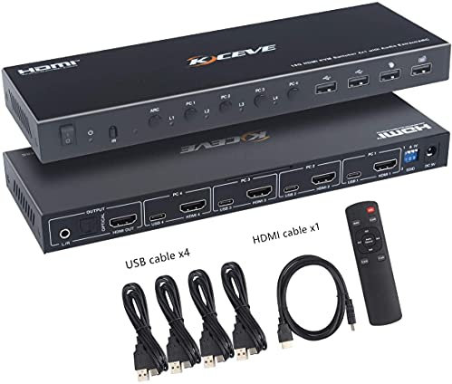 Conmutador KVM HDMI 4 puertos 4K @ 60Hz HDMI USB 2.0 Conmutador de ordenador ratón y teclado interruptor para ordenador portátil, PC, PS4, Xbox HDTV, función de audio compatible