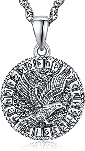 KINGWHYTE Adler Halskette 925 Sterling Silber Wikinger Runen Anhänger Halskette Wikinger Amulett Schmuck Geschenk für Männer