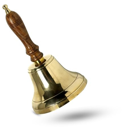 ARSUK Handbell for Adults (4 Inch) - Large School Bell with Wooden Handle - Solid Brass Call Bell for Elderly at Home, Wedding, Office, Dinner, Meditation, and Service