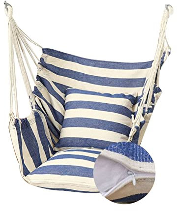 SRHWBF Hängesessel Zum Aufhängen Übergroßer Schaukelsitz Aus Seil Mit 2 Kissen Perfekt Für Drinnen Und Draußen Zuhause Schlafzimmer Terrasse (Navy Blue)