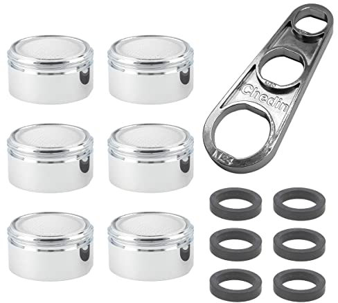 M18/M20/M22/M24/M28 Strahlregler Mischdüse Luftsprudler, 7-teiliges Set Wasserhahn Bubbler, Mischpatrone Armaturensieb, Honeycomb verchromt - Außengewinde, Ersatzbelüfter (M28*6+Schlüssel)