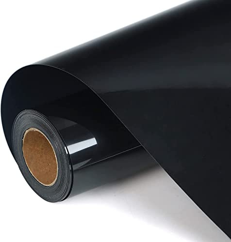 Heinaroman Rouleau Flex Thermocollant pour Tissu - 30,5 cm x 305 cm Vinyle Thermocollant pour Couper et Silhouette Cameo, Noir