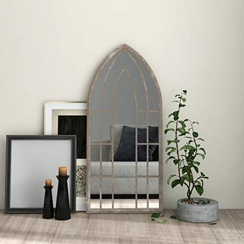 Goliraya Espejo de Pared en Metal Efecto Ventana Espejo de Hierro Color Arena para Uso Interior 100x45 cm 3# Espejos de Maquillaje ​Espejo de Pared Decoración Maquillaje Espejos