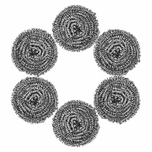 Scourer Stainless Steel Pad Scrubber Heavy Duty Scourers Metal Wire Tough Dirt Stain Remover For Dish Washing Cookware Pans Pots Remove Food Grease BBQ Grill Kitchen Home Cleaning Supplies (Pack Of 6)