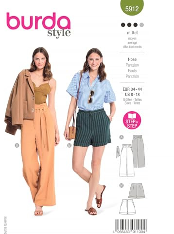 burdastyle Schnittmuster 5912 | Hose in kurz und lang zum selber nähen | Damen, Gr. 34-44 | Nählevel: mittel