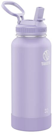 Takeya Actives Insulated Stainless Steel Water Bottle with Straw Lid, 32 Ounce, Lavender Field