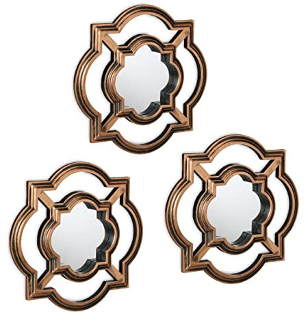 Relaxdays Spiegel 3er Set, Zierspiegel Vintage, HxB: 25,5 x 25,5 cm, Wohnzimmer, Schlafzimmer, Dekospiegel, Gold-schwarz
