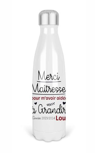 Bouteille isotherme personnalisable grandir | Gourde isotherme | Cadeau Maîtresse, maître, atsem, nounou | Cadeau fin d'année