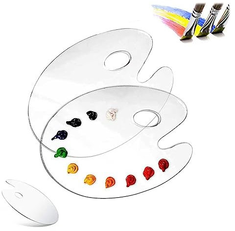 Fezf Palette Ovale 2 Pièces,Palette Peinture,Palette, Palette Acrylique Transparente 19 × 31 cm pour La Peinture Artisanale
