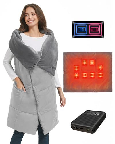 FERNIDA Couverture chauffante pour homme et femme, châle chauffant portable avec batterie, gris