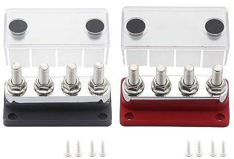 Gloaso Sammelschiene Verteilerblock 12V-48V 600A Kupfer Busbar mit 4x M10 Klemmleisten - Heavy Duty DC Batterie Sammelschienen Bus Bar 600 Amp für Kfz LKW Wohnmobil Solar Boot Marine - 2-Pack