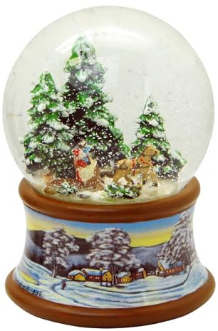 Schneekugel Familie Kutschfahrt Weihnachtsbaum Holen auf nostalgische Winterlandschaft Braunton Weihnachten Winter mit Spieluhr - 100mm breit * 20192