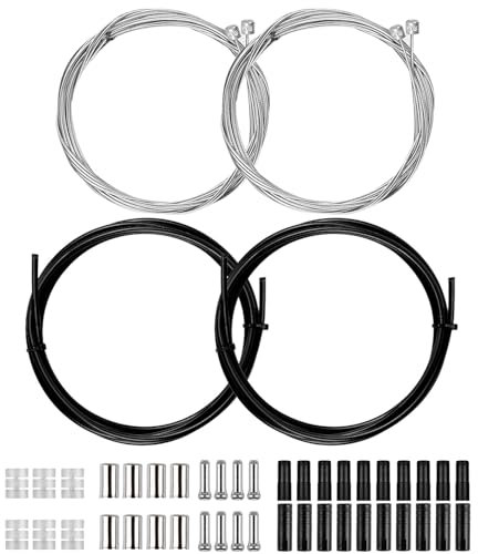 2 Set Cable Frein Velo,Câble de Frein Avant et Après Vélo,Universel Câble de Vitesse Vélo Kit,Cable Derailleur VTT avec Embouts de Manches d’extrémité Beignets Toriques pour Vélo de Route,VTT et BMX