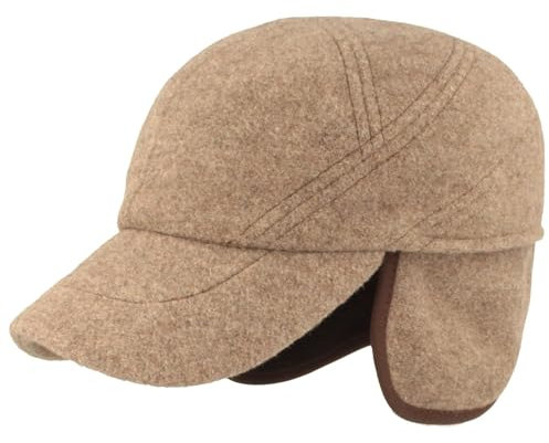 Breiter Winter Baseball Cap, Schirmmütze mit Teflon® Membran, ausklappbarer Ohrenschutz, Wolle Taupe 63