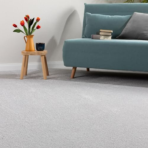 Steffensmeier Teppichboden Catania Meterware | Auslegware für Kinderzimmer Wohnzimmer Schlafzimmer | Silber, Größe: 100x200 cm