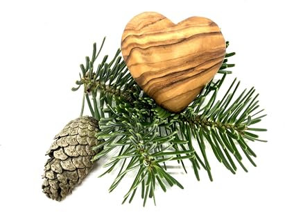 D.O.M. - Adorno para árbol de Navidad (madera de olivo, corazón 3D)
