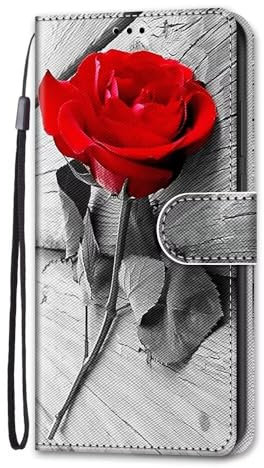 Bnvdfre Handyhülle für Samsung A20E Hülle PU Leder Wallet mit [Kartenfach] [Geld Slot Ständer] [Magnetic Closure], Flip Case Leder Schutzhülle Tasche Samsung Galaxy A20E (Rote Rose)