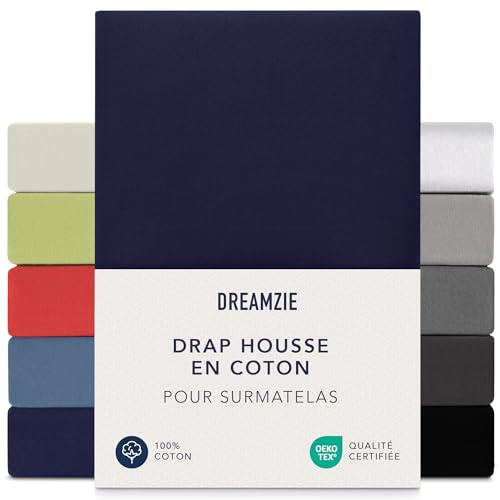 Dreamzie - Topper Spannbettlaken - 180x200cm / 200x200cm - 100% Baumwolle | Dunkelblau · Steghöhe 15cm · Oeko-Tex zertifiziert · Premium Jersey · Elastikband · Spannbetttücher für Topper