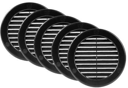 Vent Systems Lüftungsgitter 100 mm - 5 Stück - Schwarz Lüftungsrohr Abdeckung mit Runde Anschluss – Lüftungsschlitze mit Fliegengitter – HVAC Gitter für Innen, Außen - Badezimmer, Heimbüro, Küche