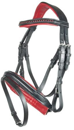 Brama West Ledertrense Pferd Sparkle - englisch kombiniert - Reithalfter mit Antislip Zügel und Strasssteinen - Rot, Gr. Minishetty