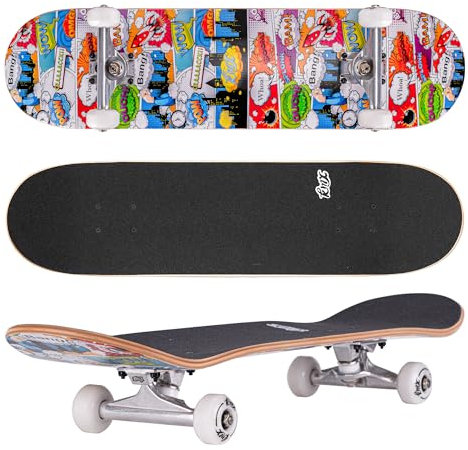 ARROW BOARD Standard-Skateboards für Kinder, Anfänger, 31 x 8 Zoll, kanadisches Ahornholz, Double Kick Concave-Deck | Profi-Trucks | Skateboard für Cruising und Tricks(Karikatur)