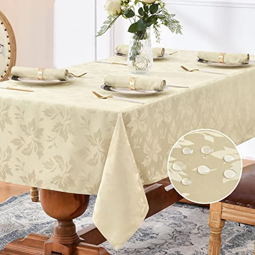 Romanstile große Weihnachts Tischdecke abwaschbar 350x150 cm beige Tischdecken rechteckig Tischtuch Tischwäsche Table Cloth deko für Esszimmer,Weihnachten,Silvester,Neujahr,Christmas,Hochzeit,Party