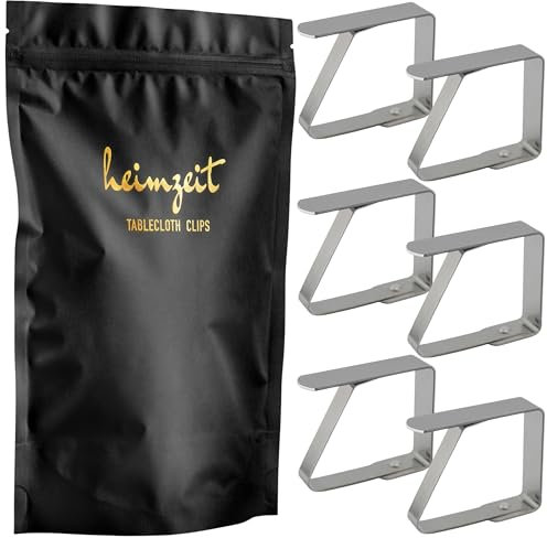 heimzeit Pinces à Nappe en Acier Inoxydable de Haute Qualité [6 Pièces, 4 cm] Couleur: Argent, Pinces à Nappe pour l'extérieur et l'intérieur, Pinces pour Tables d'une épaisseur maximale de 3 cm