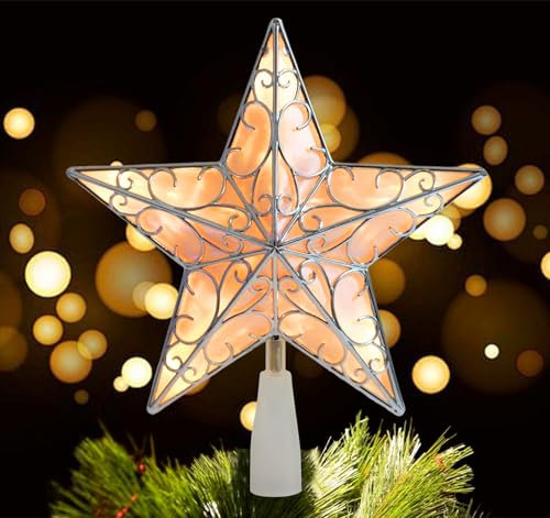 Anstore Christmas Tree Topper 10 Inches Xmas Tree Topper for Silver Christmas Tree Decorations and Twinkly Tree Topper Built in 10 Bulbs String Lights 3D Stars Star for Holiday Decorations