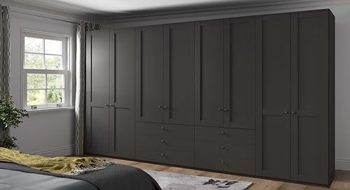 WIEMANN Drehtürenschrank mit 6 Schubkästen, Landhausstil Kleiderschrank 400cm breit, Graphit, Höhe 216cm, Marlow