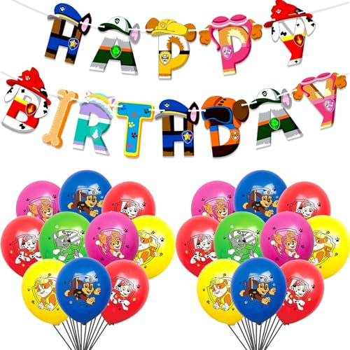 Birthday Balloons, Cartoon birthday party balloon set, 12pcs Balloon, Cute Game Party Balloon, Happy Birthday Banner, baby shower, Balloons For Childs (dog)