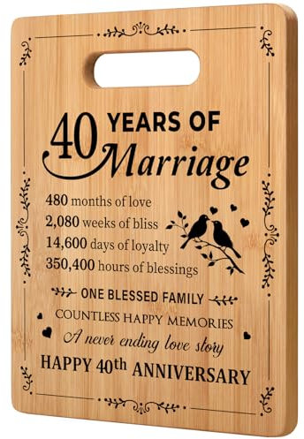Gleevara Ruby Wedding Gifts, 40th Anniversary Wedding Gifts, Romantic Bamboo Cutting Board for Ruby Wedding Couple Husband Wife