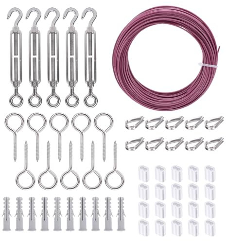 Kabel Spannschloss Spanner Kit 100ft 304 Edelstahlkabel für Rankgitter, Drahtschnüre, Lichtpflanzenstütze, 2 Mm Drahtseil-Kit für Wäscheleine, Zum Aufhängen von Außenleuchten