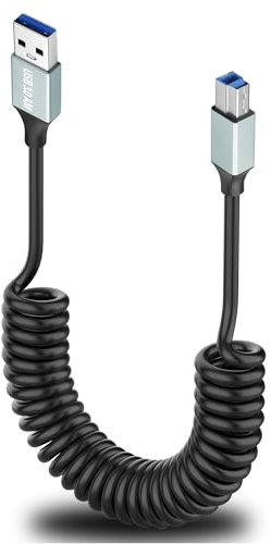 JSADZKJ Coiled USB A zu USB B 3.0 Kabel Typ A zu Typ B Drucker USB Kabel 5Gbps USB 3.0 Drucker Kabel A Männlich zu B Männlich für Scanner Docking Station,Externe Festplatten Treiber,3.28Ft