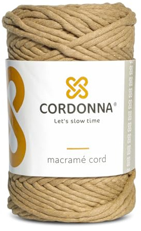 5mm Macrame Cord Cotton with 80 Threads | 100m Twisted Macrame Twine for Crafts | Colored Cotton Rope String for Crafts, Wall Hanging and Plant Hangers | Macrame Supplies | Cordonna | Beige