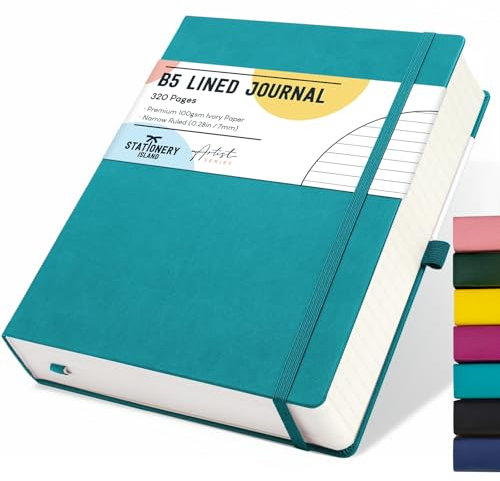 STATIONERY ISLAND B5 liniertes Notizbuch, 320 Seiten dickes liniertes Tagebuch, Hardcover mit 100 g/m² zum Schreiben, Arbeiten, Lernen, Tage buch, Blaugrün