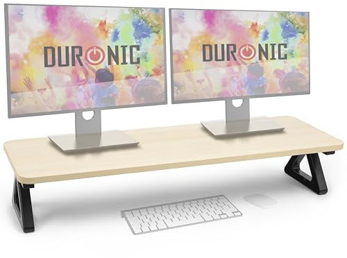 Duronic DM06-2 NL Supporto per Monitor e Laptop, 81x30 cm, Rialzo Ergonomico da Scrivania per 1 o 2 PC, Altezza 15 cm, Portata 10 kg, Naturale, Mensola Salvaspazio per Casa e Ufficio